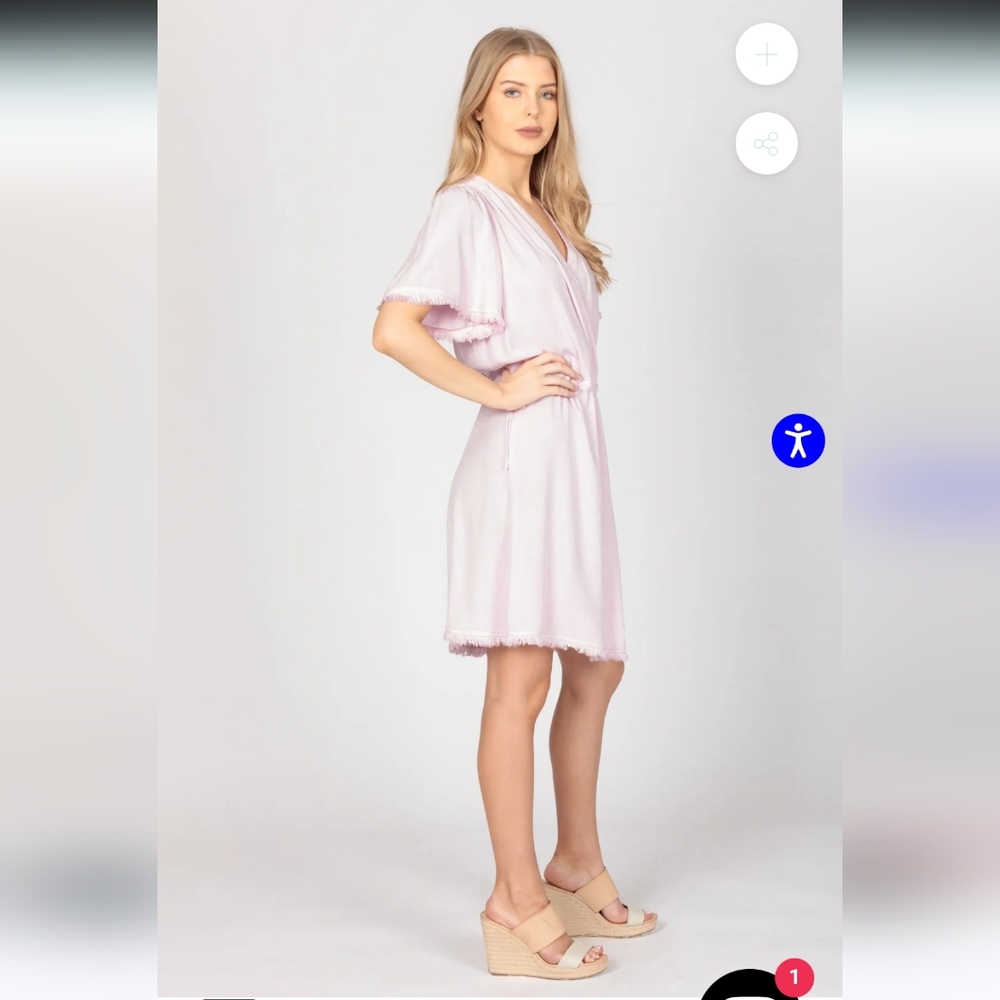 Maven West Short Sleeve Fray Dress, Pink Lemonade, Size S, NWT